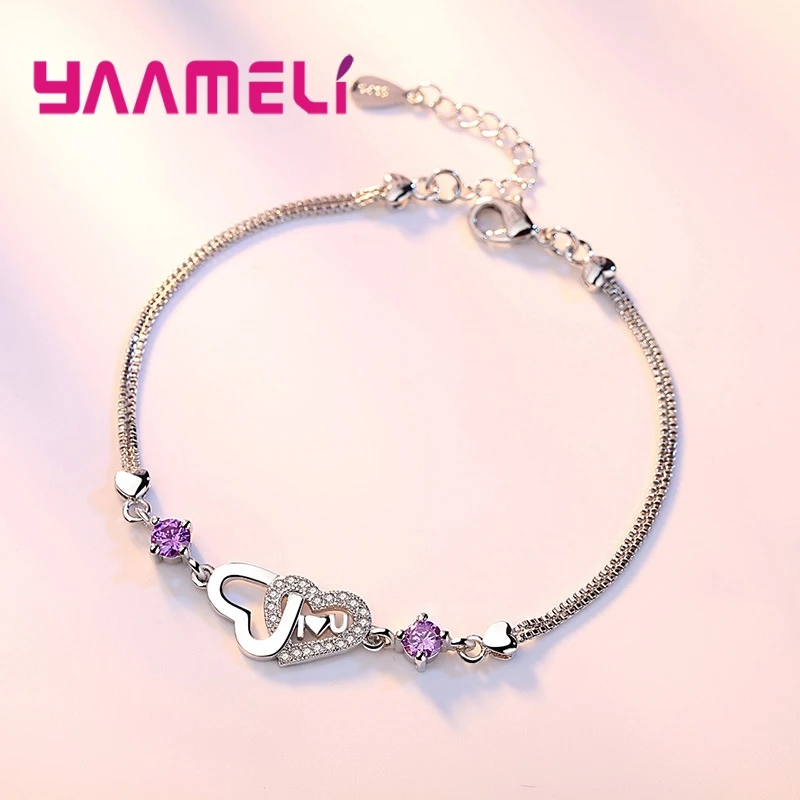 Bracelet Double Heart Shape Purple/White Seaside Harvest Festival Revelry Night Jewelry 925 Sterling Silver Girlfriend | Украшения и