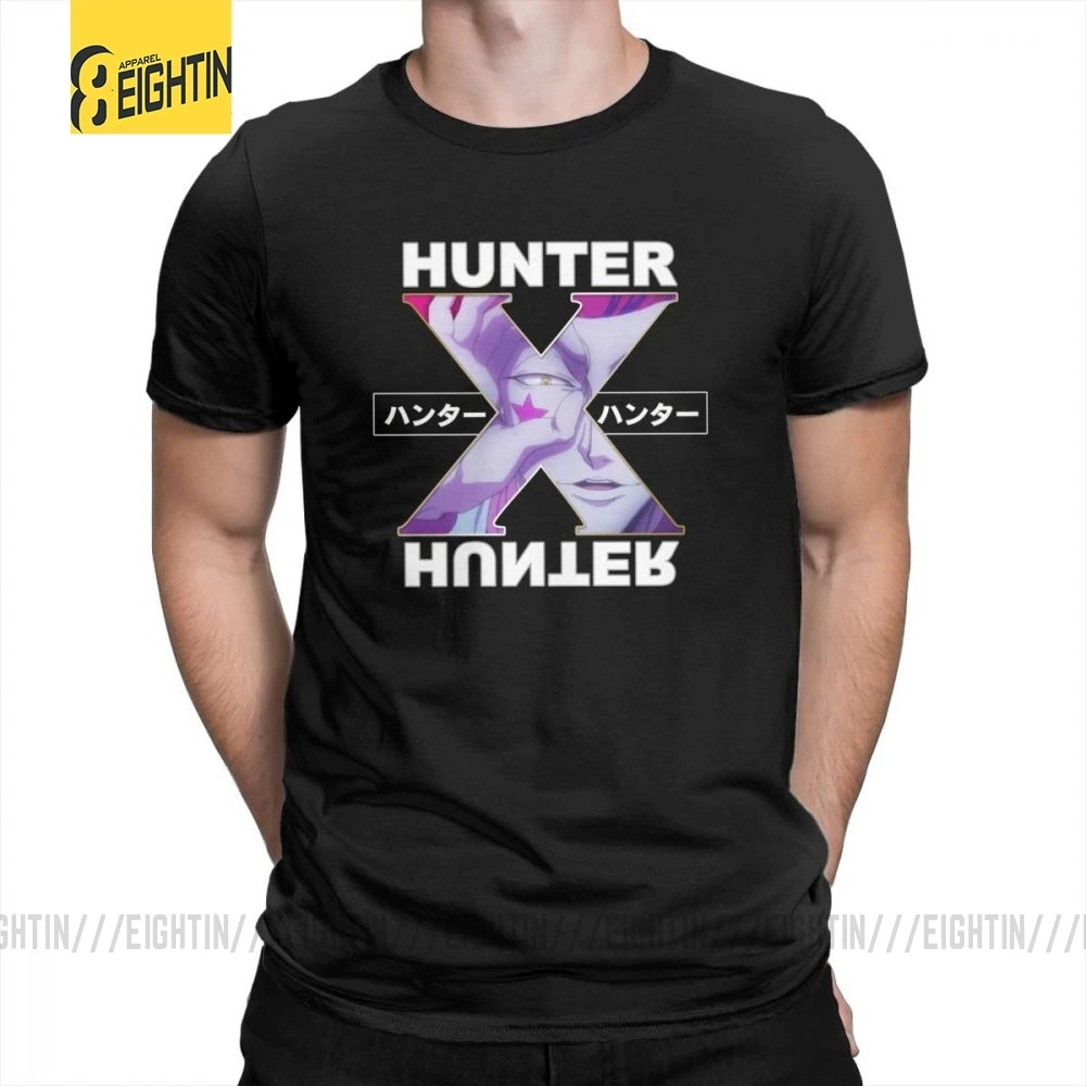 Hunter X Hunter футболки Hisoka очищенные хлопковые футболки с круглым воротником классические уличные футболки с коротким рукавом мужские комиксы плюс - Цвет: Черный