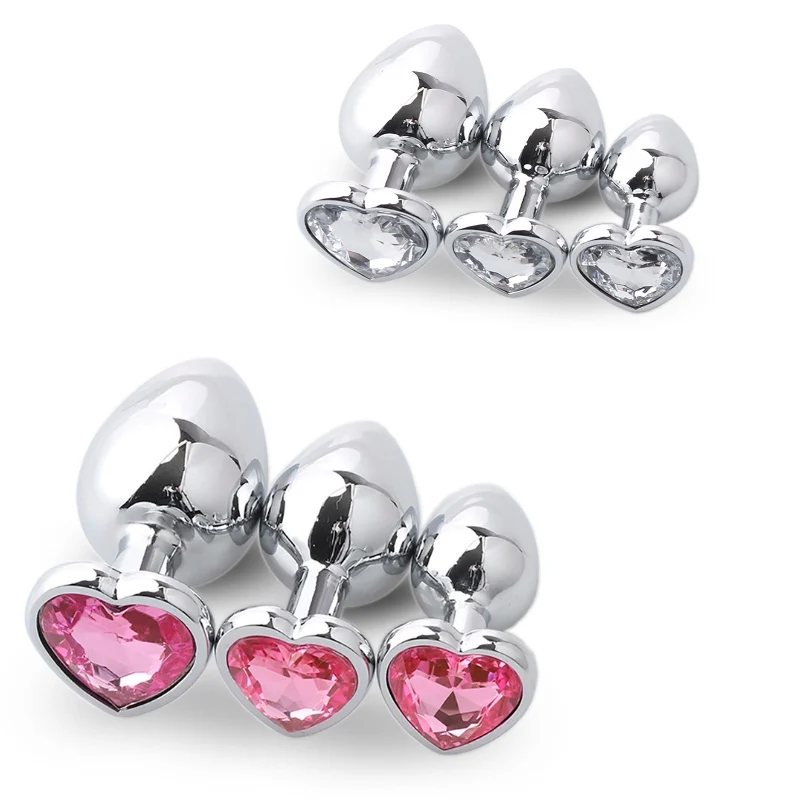 Анальная пробка в форме сердца 3 размера из нержавеющей стали кристальная