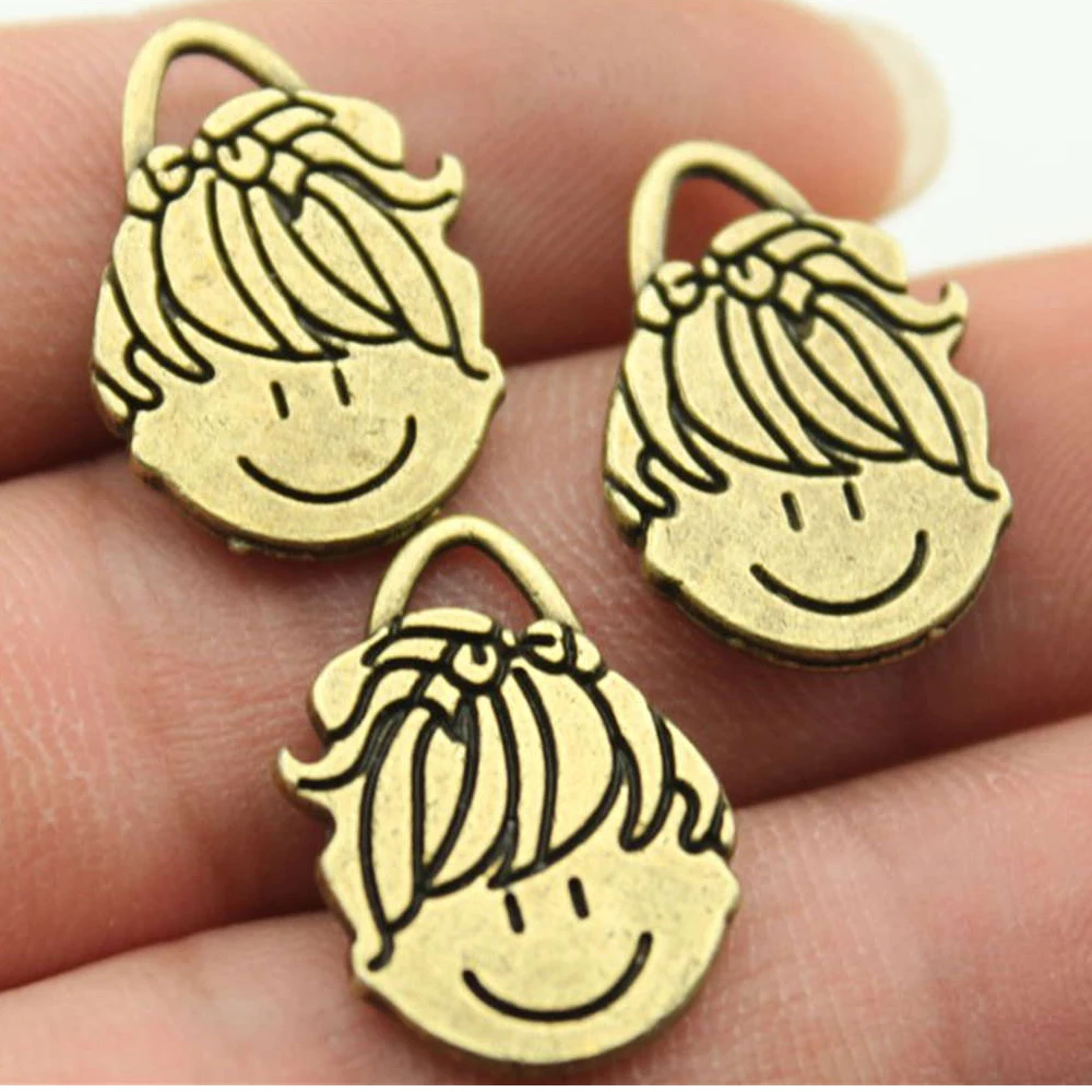 

WYSIWYG 10pcs 21x15mm Vintage Boy Head Pendants Charm For Jewelry Making Antique Bronze Color Boy Pendants Charm Boy