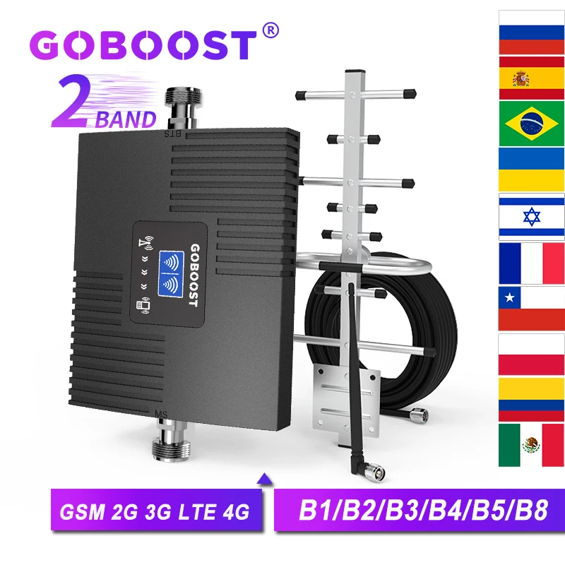 Ceny GOBOOST 2-pasmowy Wzmacniacz Komórkowy GSM 2G 3G 850 900 2100 LTE 4G 1800 Komórkowy Wwmacniacz Sygnału Telefonu 1700 1900MHz Zestaw Repeaterów Sieciowych