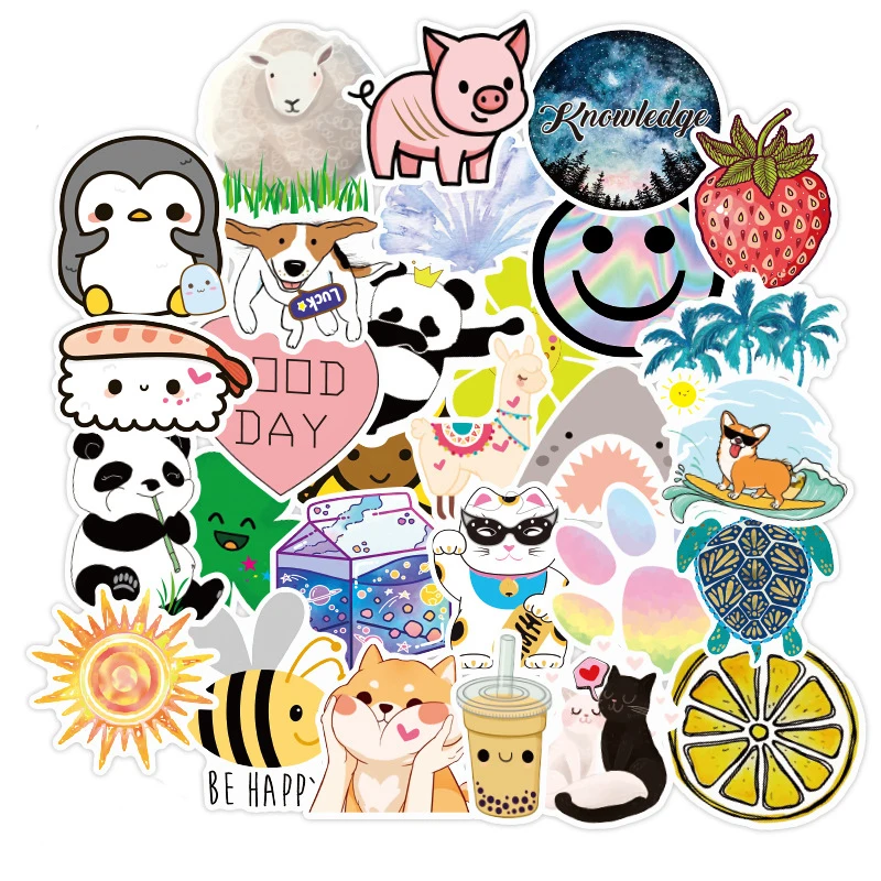 

10/30/50PCS Cute Cartoon Smiling Face Small Fresh Suitcase Notebook Skateboard Sticker Graffiti Paper Decoration Toy Wholesale