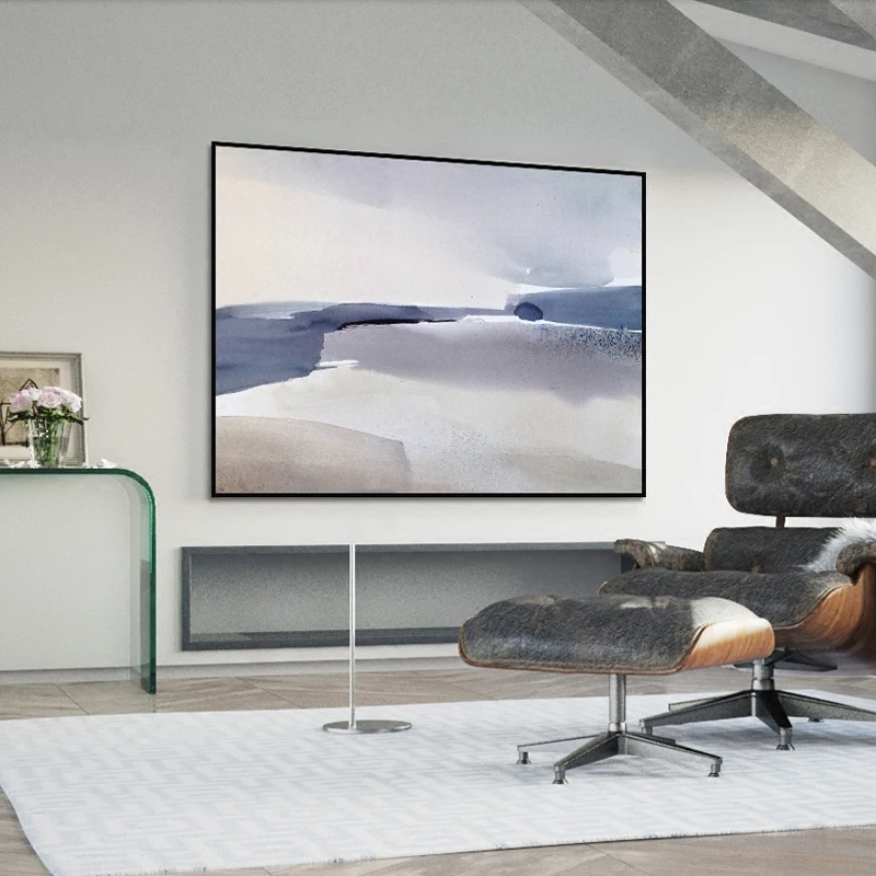 Абстрактные чернила и акварельные синие серые оттенки Современная