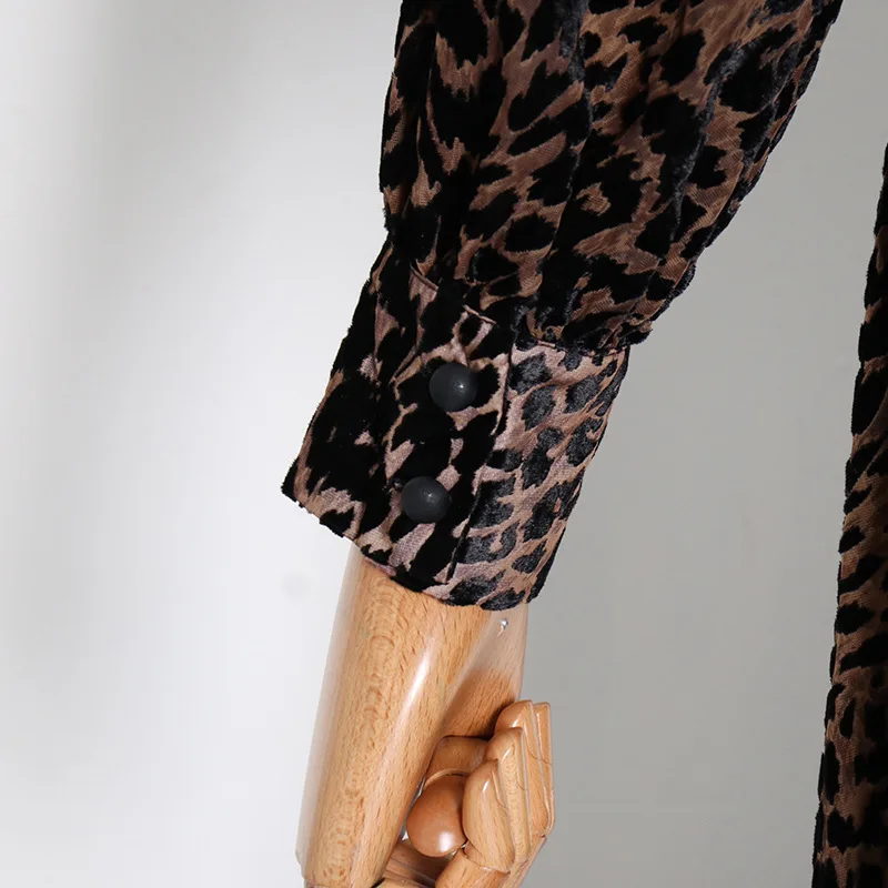 

Newest HIGH STREET 2021 Designer dress Women's Stand Collar Lacing Belt Long Sleeve vintage Leopard Print dress