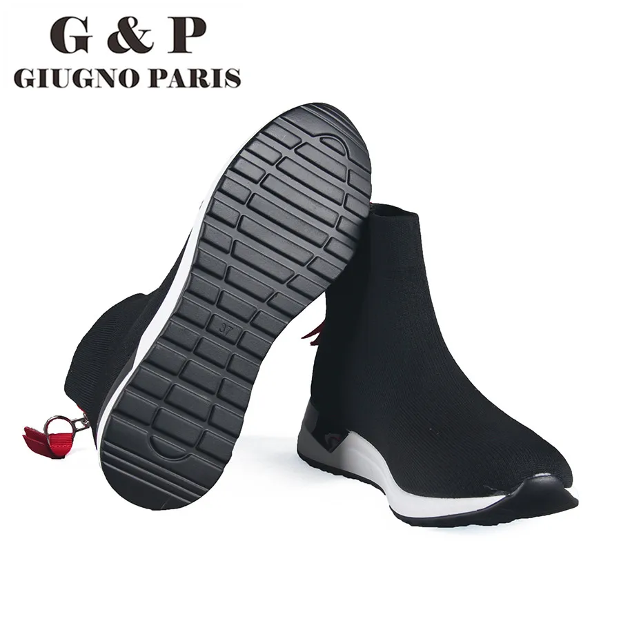 Женские кожаные кроссовки без шнуровки Повседневная вязаная обувь на платформе