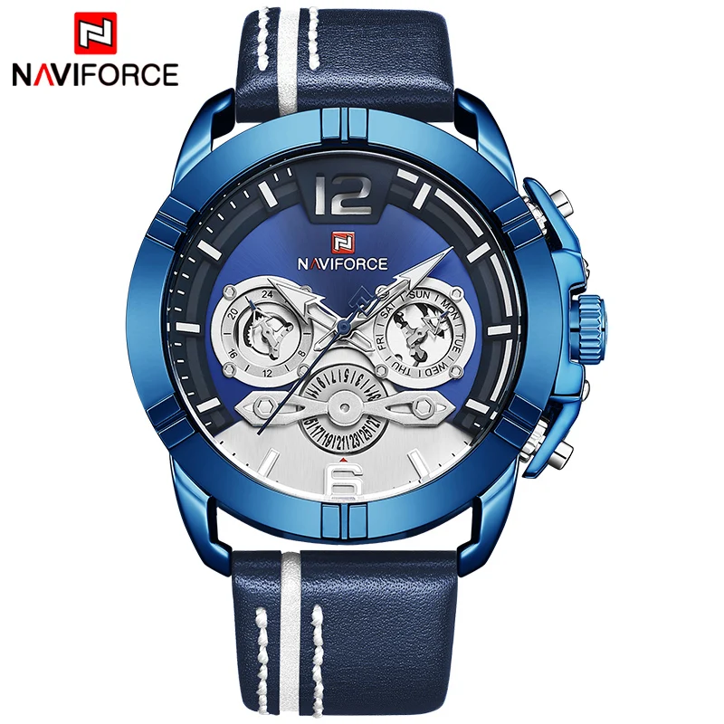 NAVIFROCE новые мужские часы армейские спортивные военные наручные модные кожаные