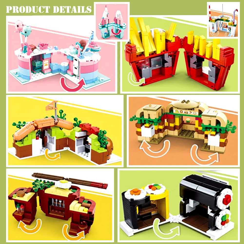 

BZDA Creator Food Store Mini Street View Building Blocks Burger House ice cream cake Model Fries Houses Bricks Girls Toys Gifts