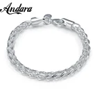 Классический женский серебряный браслет 6 мм 20 см, плетёный браслет-цепочка для мужских ювелирных изделий, подарки