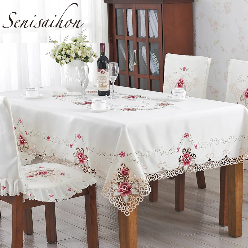

Европейская вышитая скатерть, высококлассная ткань, роза, полый обеденный стол, скатерть для стула, скатерть для стола, чехол для чайного ст...