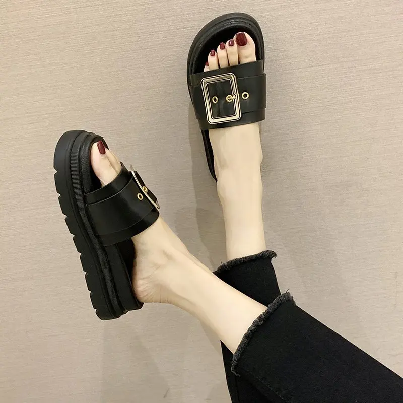 

Platform Slippers Women Chunky Slides Women Shoes Summer Fashion Buckle Thick Sole Slippers Female Open Toe Slides Mujer