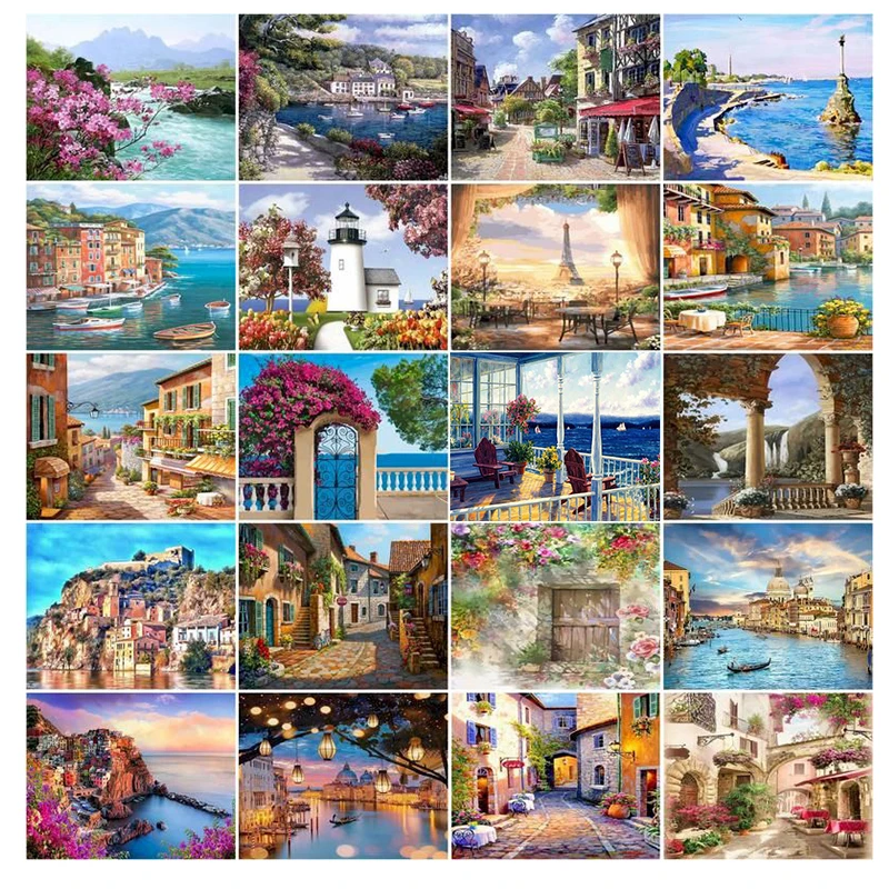 

Gatyztory Paint By Numbers For Adults Children Seaside Town DIY HandPainted Oil Painting Landscape Picture Home Wall Decor Gift