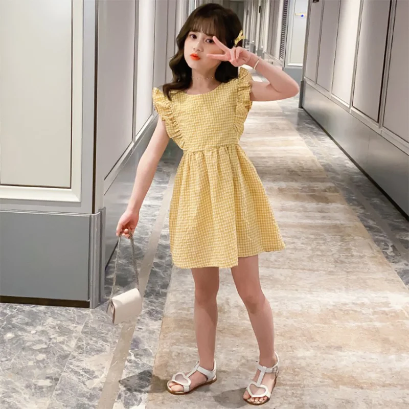 

Kids Summer Clothes Baby Girls Dress Fairy Elegant Princess Cute Short Sleeve Casual Costume Cottagecore Yellow Designer Cotton