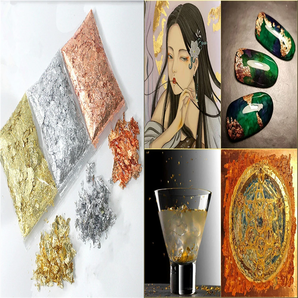 

Gold Foil Baking Decoration Imitaition Gold Flake Siver Leaf Leaves Nail Beauty Rose Gold Gilding Diy Art Craft Foil Glitters