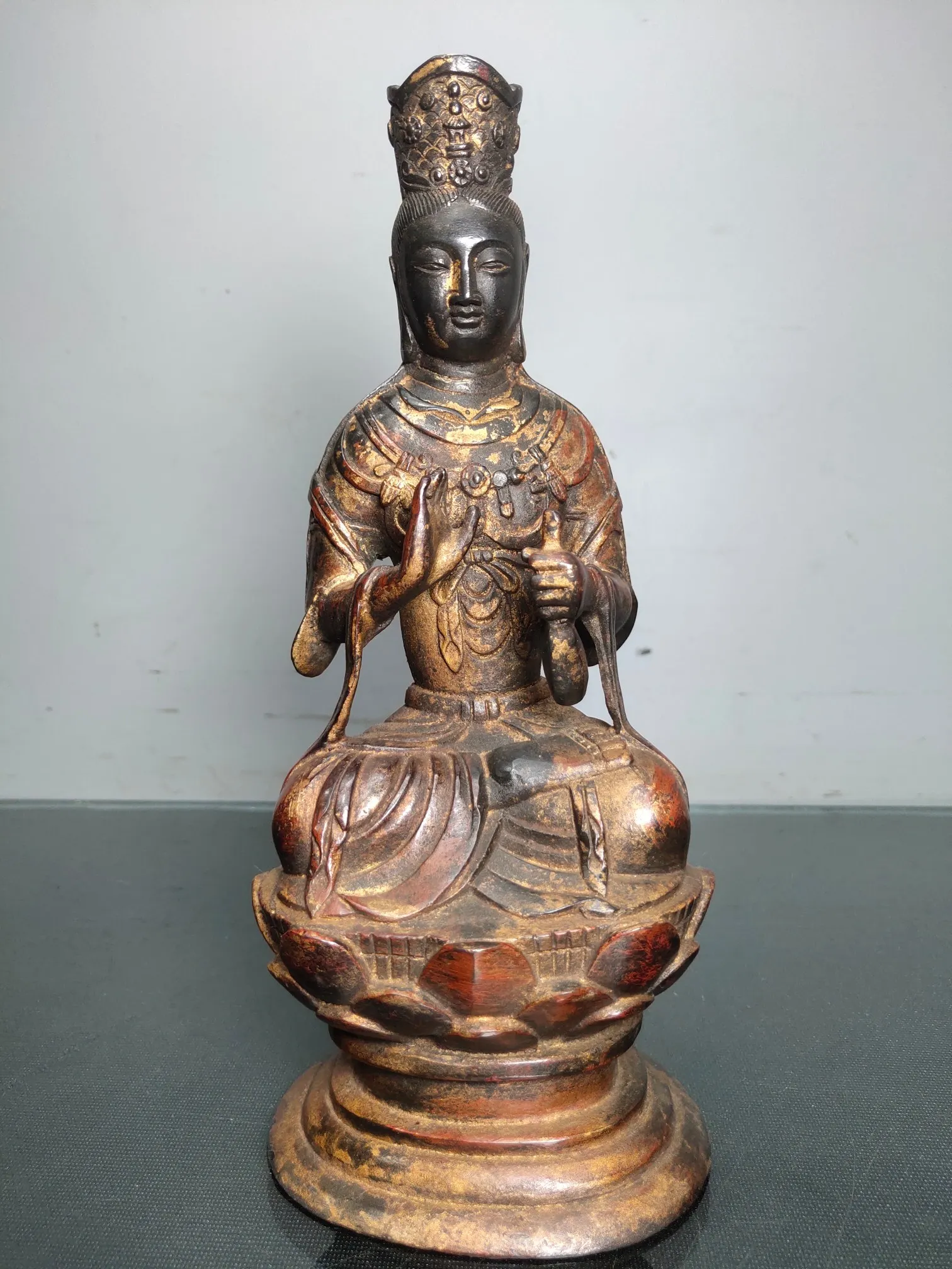 

9"Tibet Temple Collection Old Bronze Cinnabar Lacquer Northern Wei Tara Buddha Guanyin Bodhisattva Enshrine the Buddha