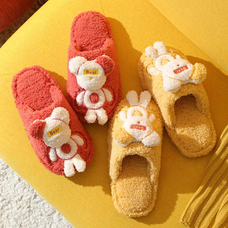 

New Cartoon Beer Warm Cotton Home Slippers Sole Plush Soft Indoor Flats Man Shoes Anti-slip Thick Sildes For Woman Zapatillas