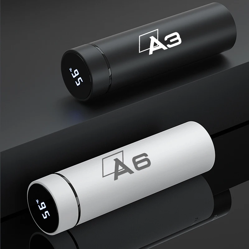 

500ml Custom Logo Car Intelligent Stainless Steel Thermos Bottle For Audi A3 A4 A5 A6 A7 A8 Q3 Q5 Q7 Q8 TT Travel Cup Coffee Mug