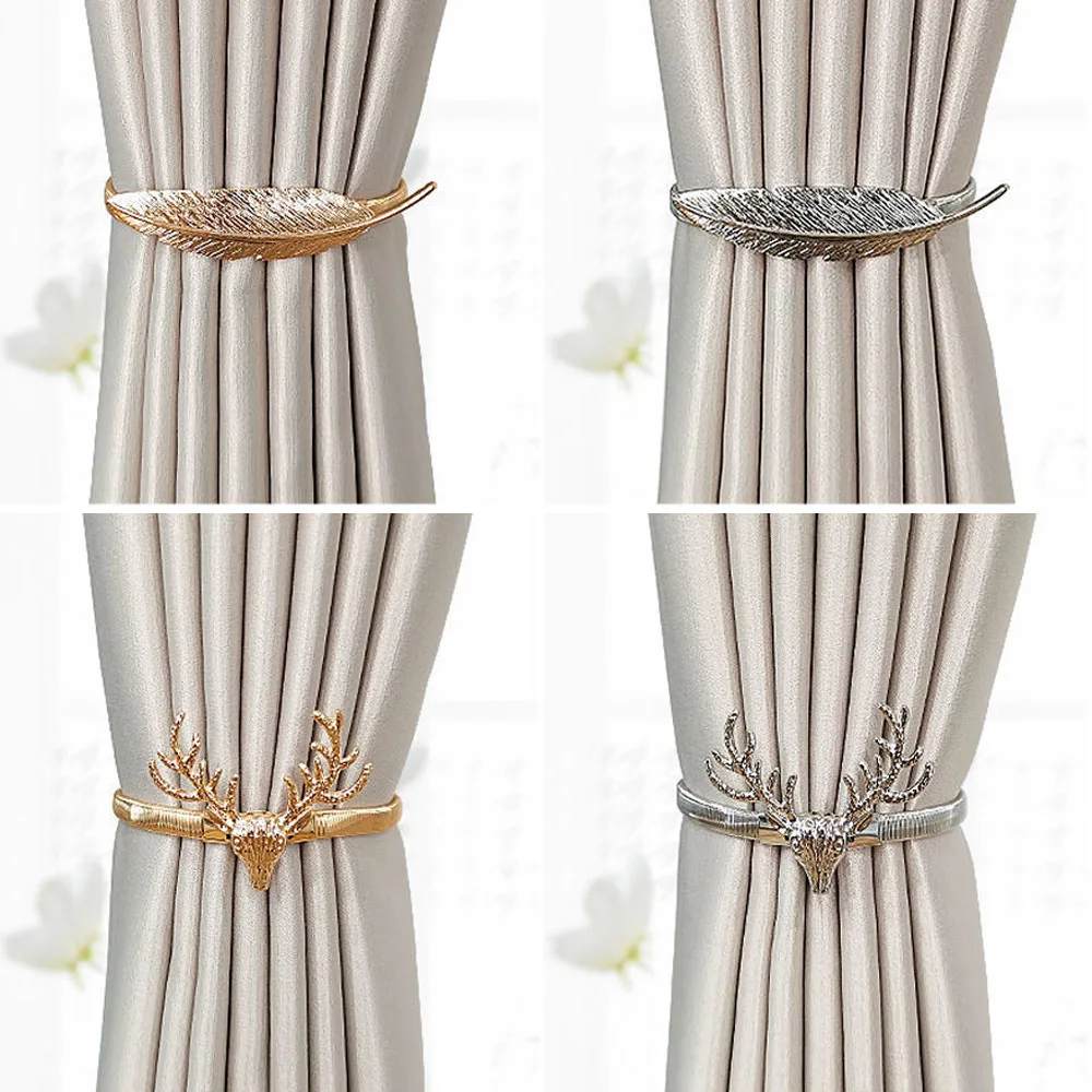 

Curtain Clips Hooks Elk Curtains Buckles Window Golden Silver Tieback Holder Home Decoration room Accessories Metal Curtain Clip