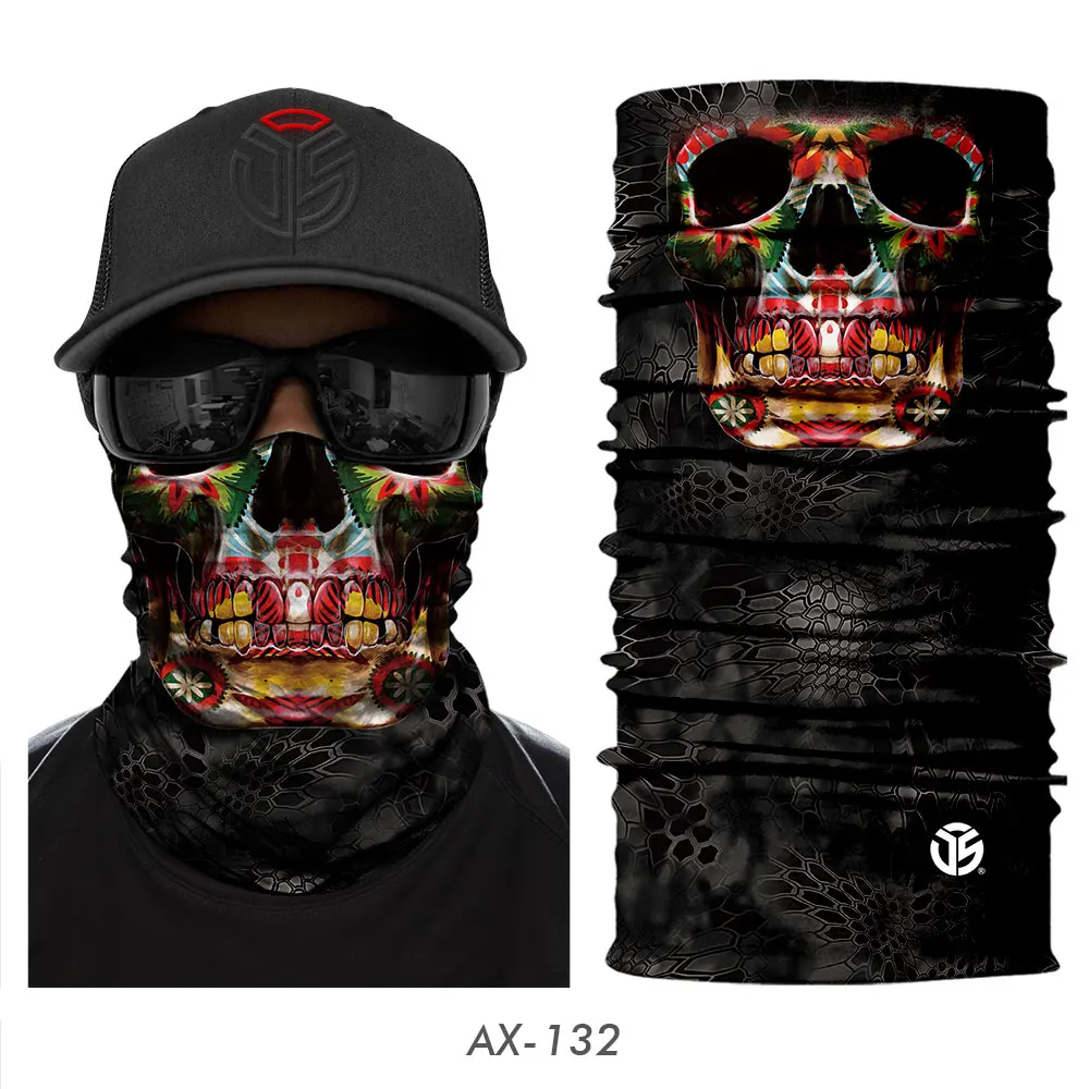 AX-132 3D Skull Ghost Balaclava Neck Gaiter Motorcycle Bandana Head Shield Skeleton Moto Biker Tube Scarf Headband Half Face Mask Men - Цвет: AX-132