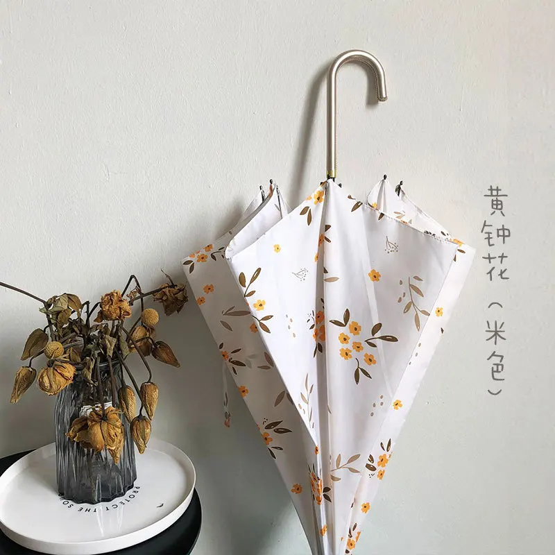 

8 Bone Long Curved Handle Japanese Original Small Fresh Retro Wind Resistant Umbrella Female Art Automatic Ins Wind Umbrella