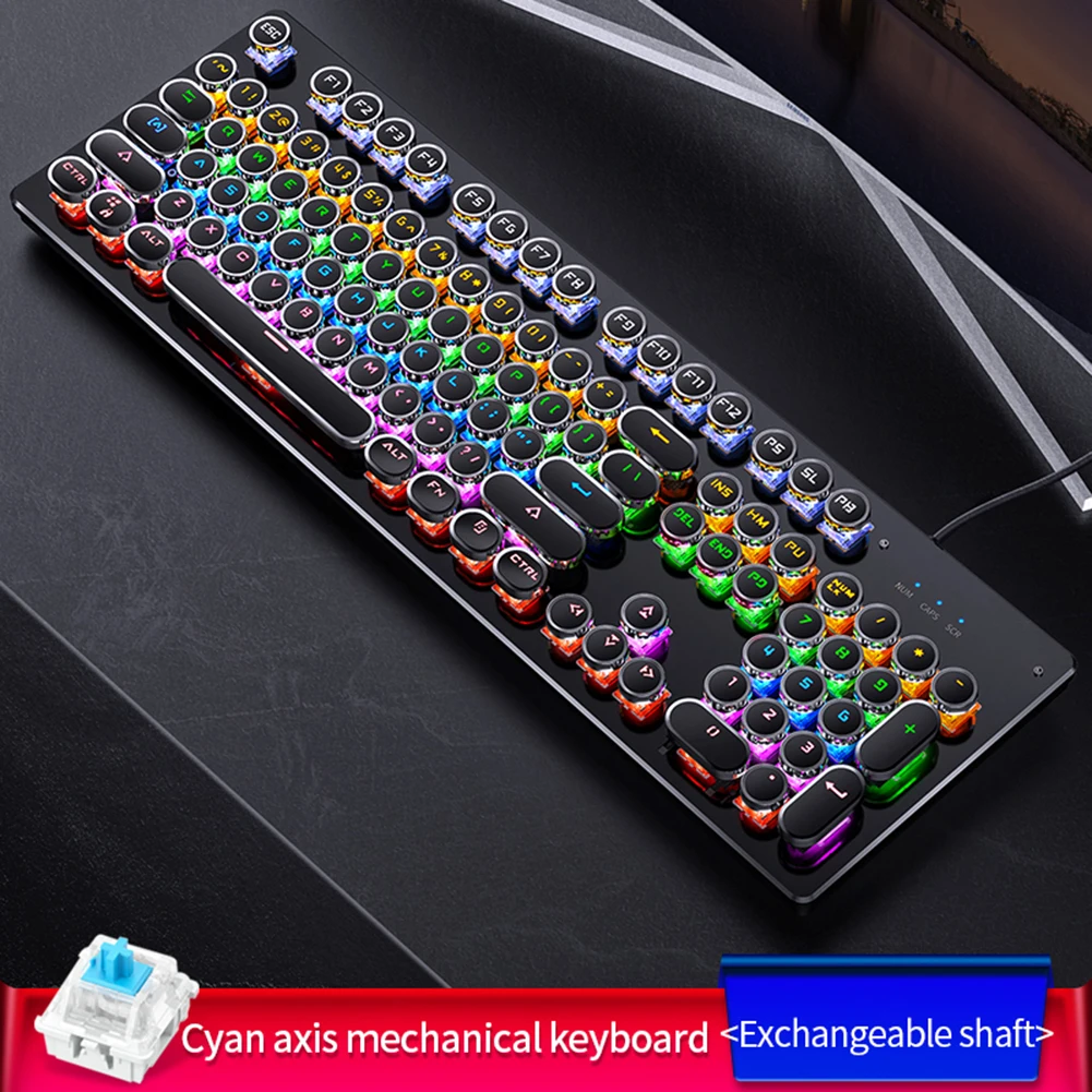 

Механическая клавиатура 104 клавиши USB RGB светло-голубая ось игровая клавиатура для офиса настольного ПК компьютера