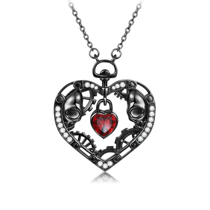 

Women Gothic Skull Black Heart Pendants Jewellery Necklaces Wholesale Items Mens Punk Stuff Pendant Jewellery Cheap Necklace