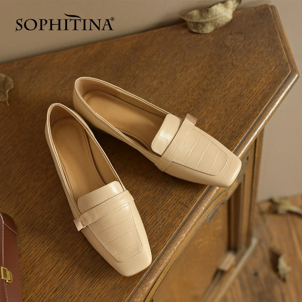

Женские туфли-оксфорды SOPHITINA, без застежки, квадратный носок, металлическое украшение, плоская подошва, однотонные, NO412, весна/осень