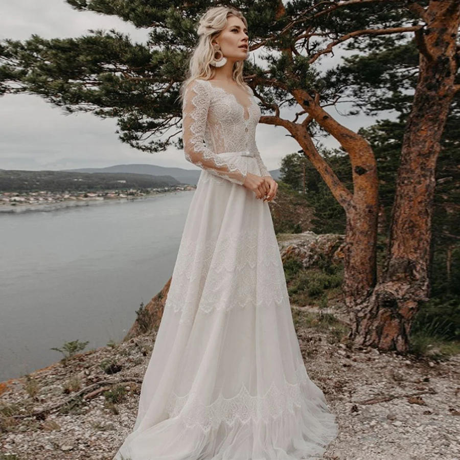 Сексуальное открытое свадебное платье цвета шампанского с v образным вырезом и