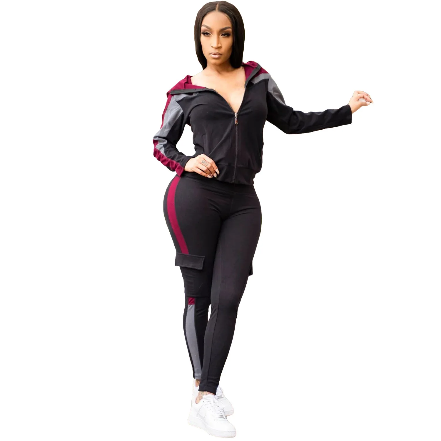 

HAOOHU Tracksuit 2pcs Women Set Zipper Jacket Top +Jogger Pants Two Pieces Sets Women Clothing Suits Sportwear
