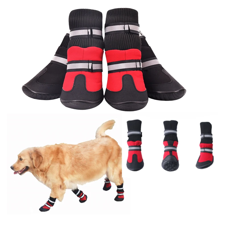 

Теплые ботинки для собак; Водонепроницаемая непромокаемая обувь для собак; Уличная обувь для домашних животных с двумя светоотражающими ре...