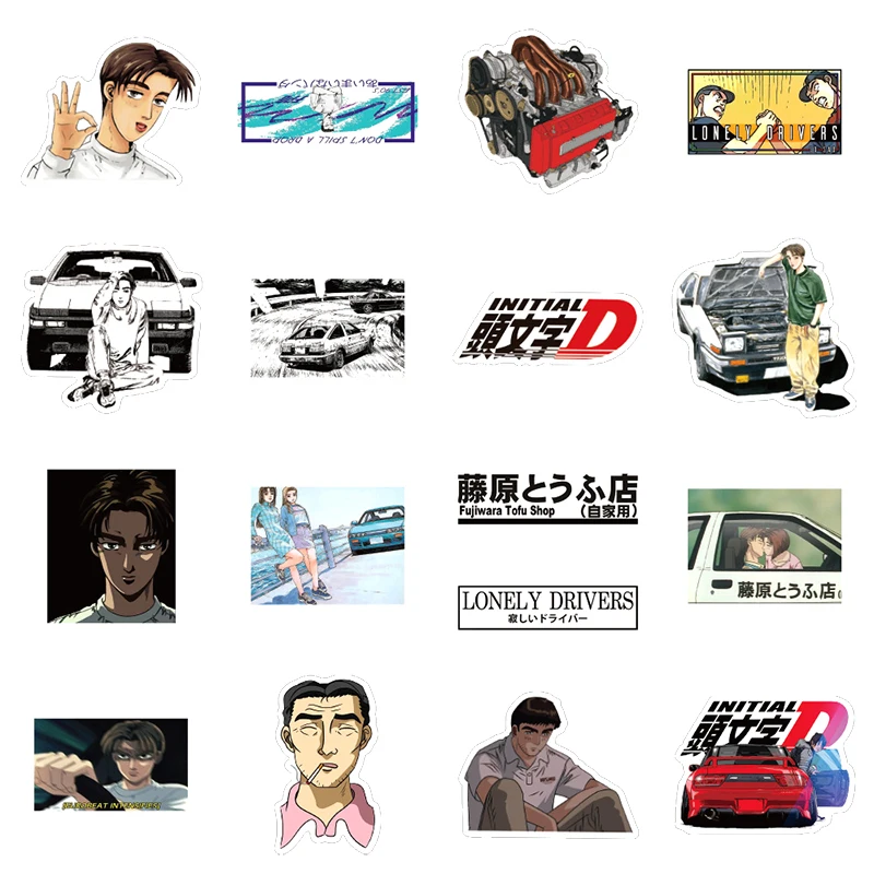 Initial D-mochila de anime japon&eacute;s para ni&ntilde;os, paquete de 10/30/50 unids/paquete, para coches, motocicletas, mochilas de equipaje, monopatines-3