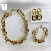 2021 new punk hip hop chunky necklace women acrylic ccb gold three piece necklace bracelet three piece jewelry wholesale