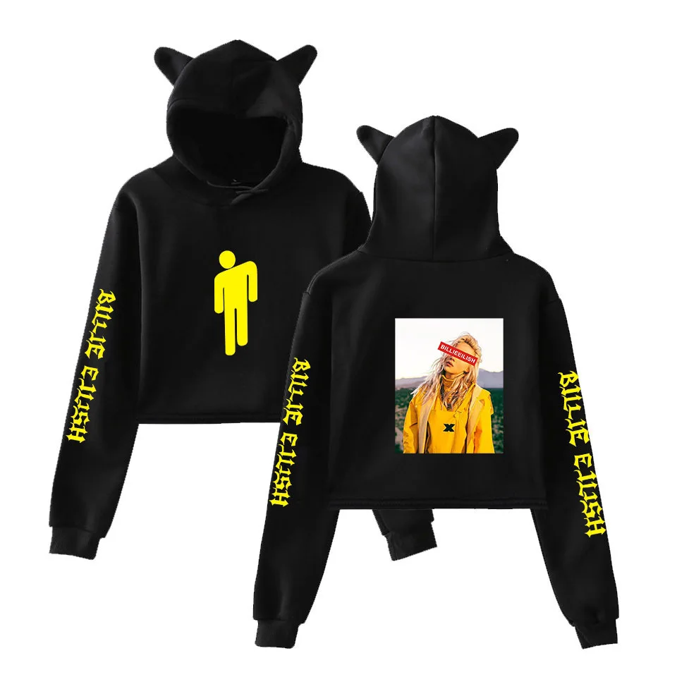 Billie Eilish Женская толстовка с капюшоном толстовки Kpop Kawaii корейский негабаритный Harajuku Хип Хоп Толстовка укороченный