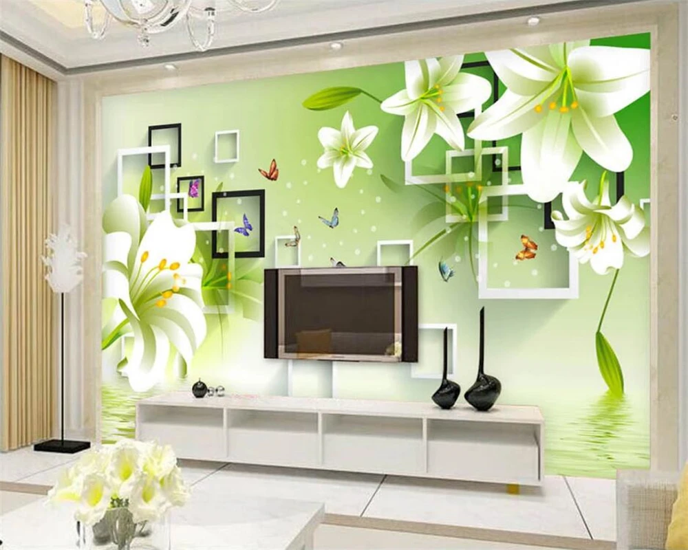 Beibehang пользовательские обои роспись фото модная свежая зеленая Лилия отражение 3D