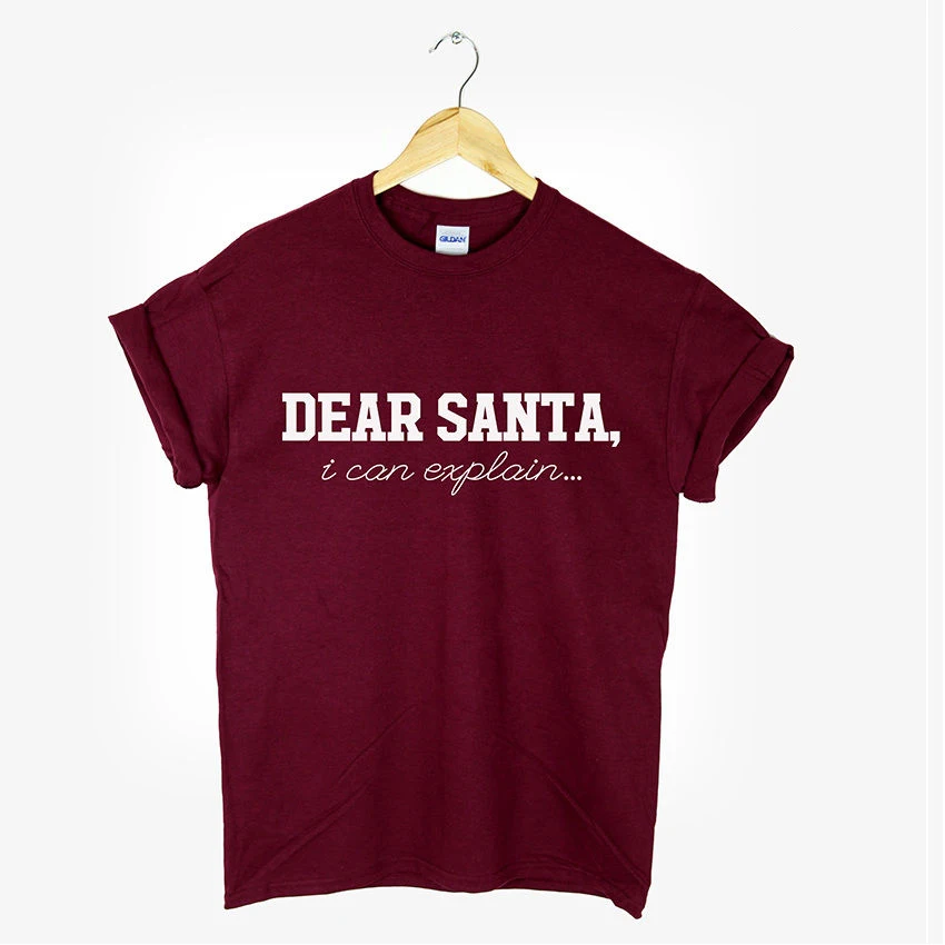 

Дорогой Санта я могу Explan Рождественский подарок 100% хлопок для женщин рубашки для мальчиков модная футболка с надписью, топы с короткими рук...