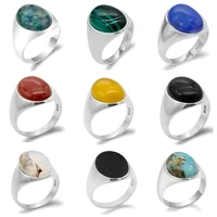 925 sterling silver men ring with turquoiselapis lazuliagatemalachiteonyxphoenix stone simple jewelry to male women gift