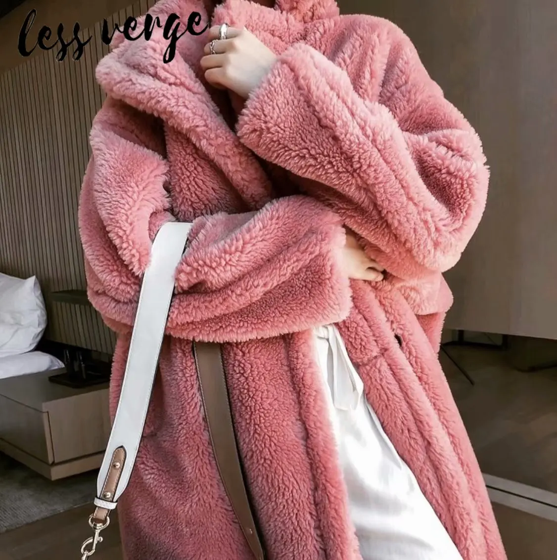 Lessverge осень зима белый искусственный мех плюшевое пальто женское коричневое