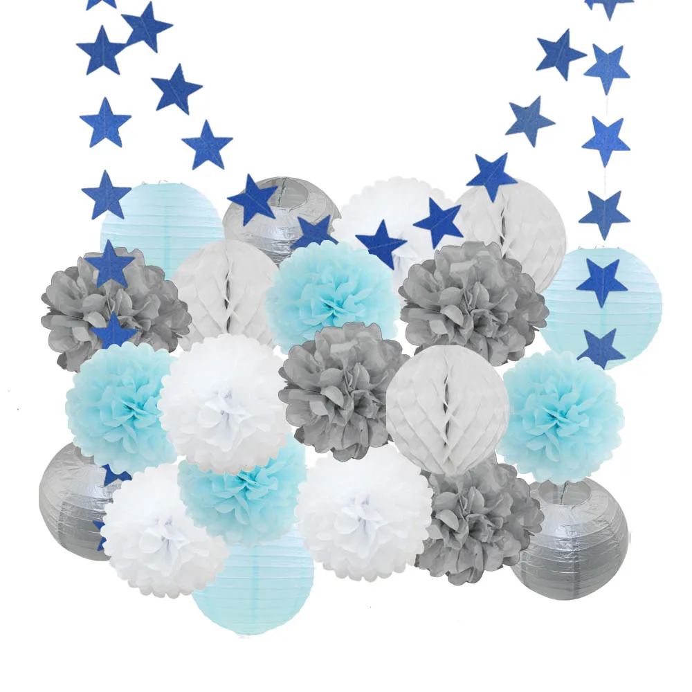Silver Light Blue Лидер продаж 22 шт./компл. золото/черный/белая Круглая Бумажная Фонари Выпускной 50th День рождения одолжение рождественское год висит Изделия из бумаги - Color: Silver Light Blue