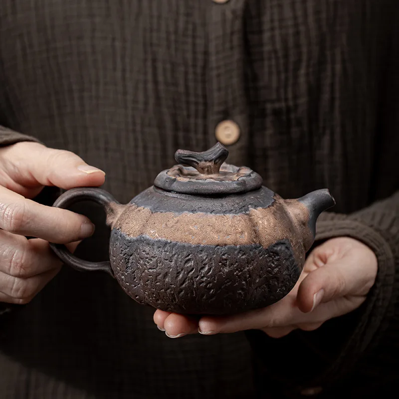 

Japanese Style Gilt Iron-Glazed Persimmon Teapot Ceramic Kung Fu Teaset Single Pot Stoneware Retro Household Pots