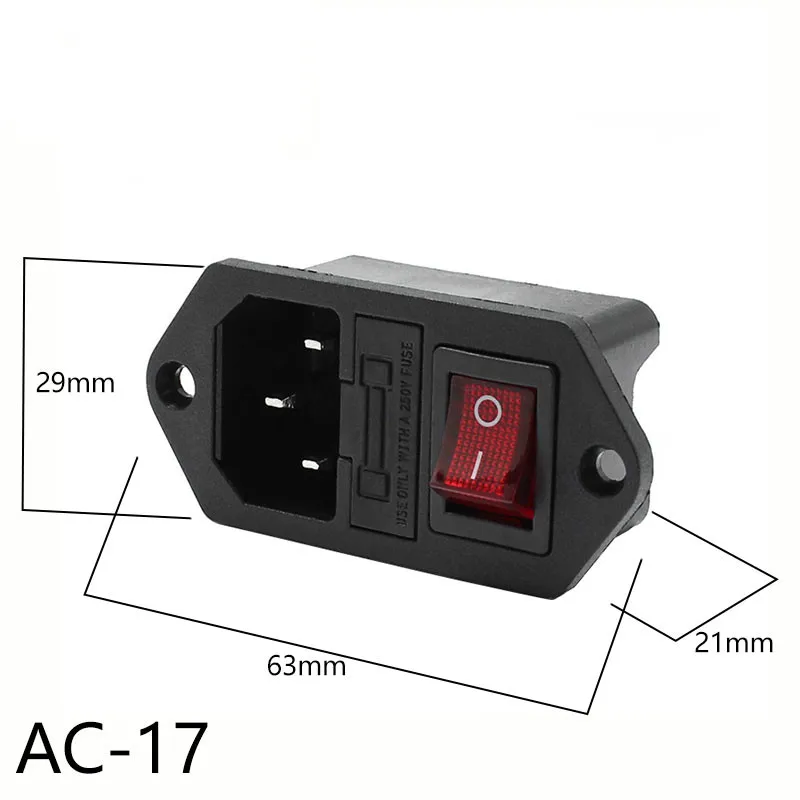 Разъем питания IEC320 C14 3 входных контакта светодиод 250 В кулисный переключатель 10 А