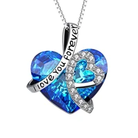 i love you forever heart pendant necklace with blue crystals jewelry for women girl valentine gift love heart pendant necklace