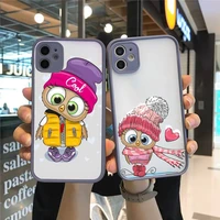 cute animal owl phone case for iphone 13 12 11 mini pro xr xs max 7 8 plus x matte transparent gray back cover