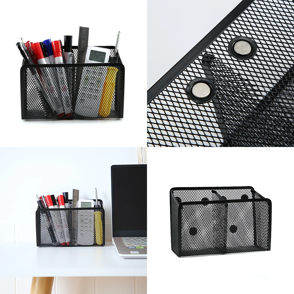 

Creative Magnetic Metal Mesh Pencil Holder Storage Basket Office Solid Household Organizer Desktop Students Space Saving Case