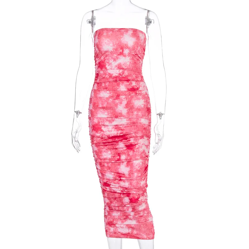 

Zoctuo Tie Dye Sexy Bodycon Dresses for Women Strapless Sleeveless Sexy Club Dress 2020 New Fashion Summer Dresses Streetwear