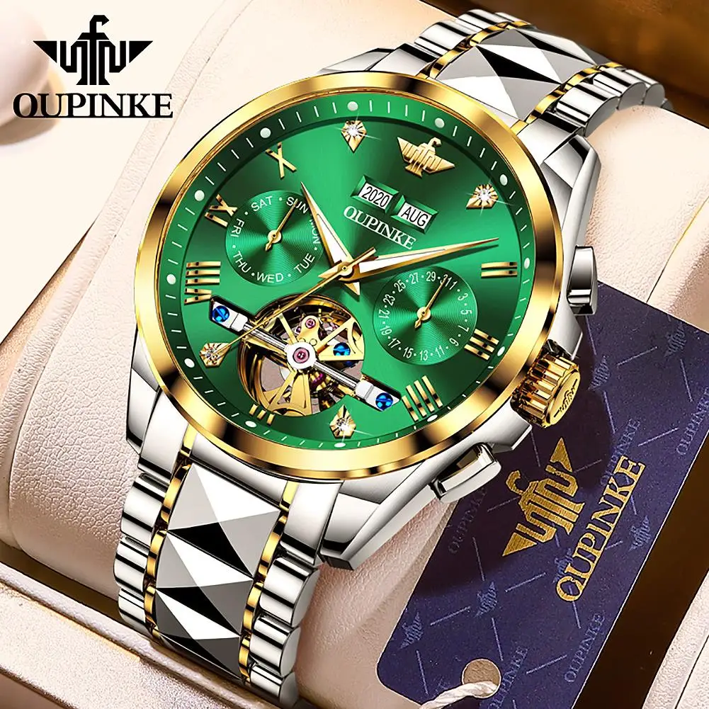 

OUPINKE Swiss Luxury Automatic Watch Men Sapphire Stainless Steel Sport Multifunction Mechanical Wristwatch Reloj hombre 3186