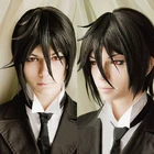 Парик высшего качества Kuroshitsuji Черный Батлер Себастьян михаелис короткие черные термостойкие парики для косплея из аниме костюма + шапочка для парика
