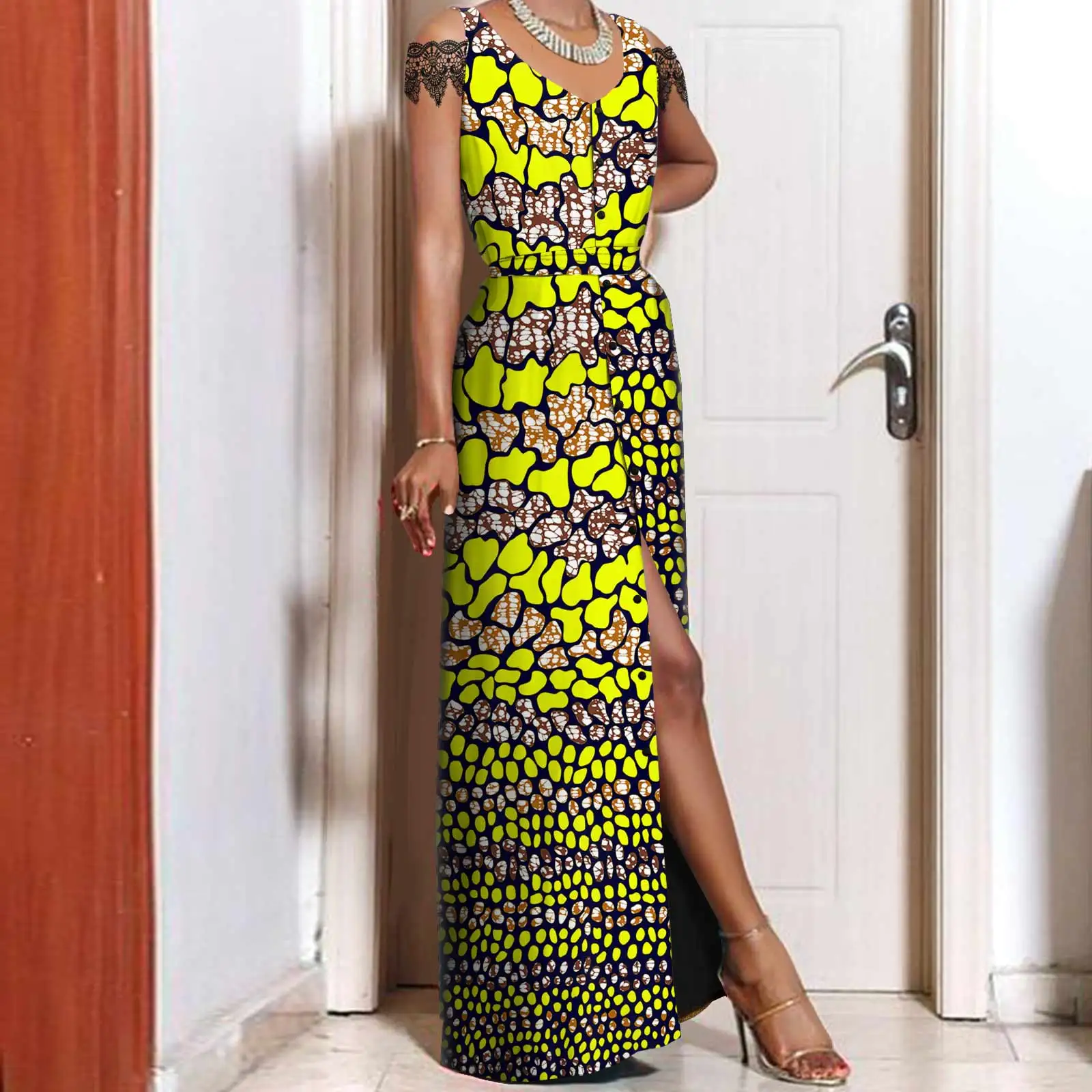 

Элегантное женское платье-макси Afripride, индивидуальное платье в пол, однобортное женское Хлопковое платье на пуговицах для вечерние, A2125031