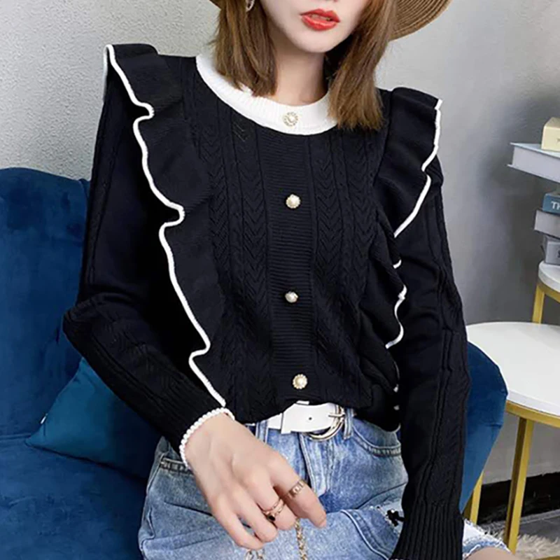 

Свитер Женский вязаный, с длинными рукавами и круглым вырезом, 2021