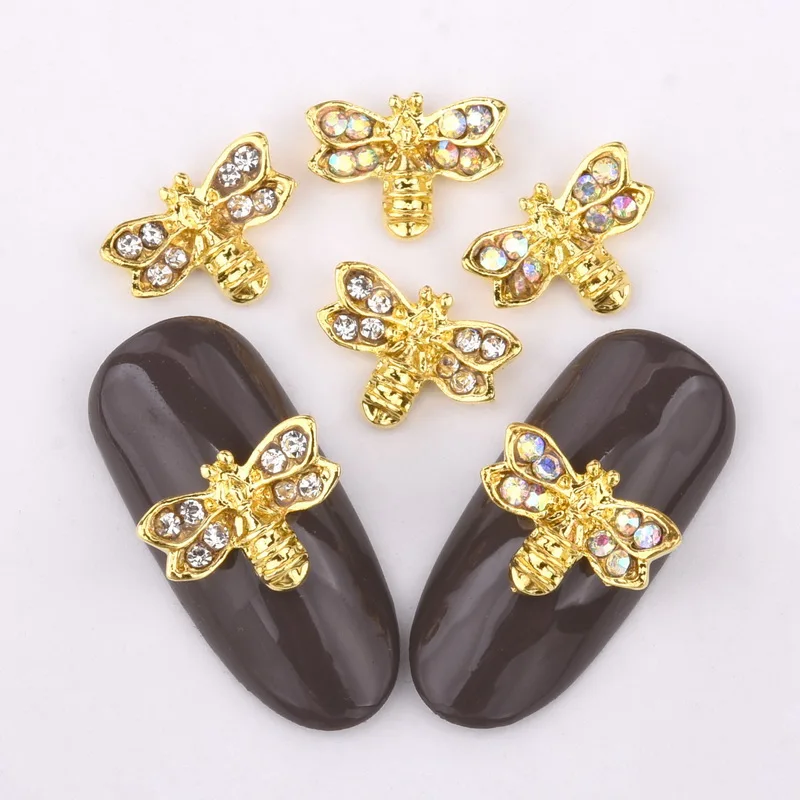 10 шт. металлического сплава пчелы дизайн 3D нейл-арта украшения золотые стразы Gem