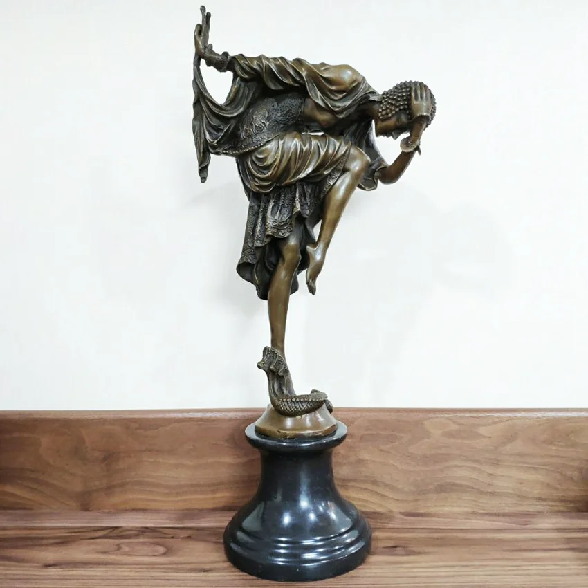 

43CM Large Western Art Bronze Woman Statue Snake Dancer Female Sculpture Hot Casting Home Decoration