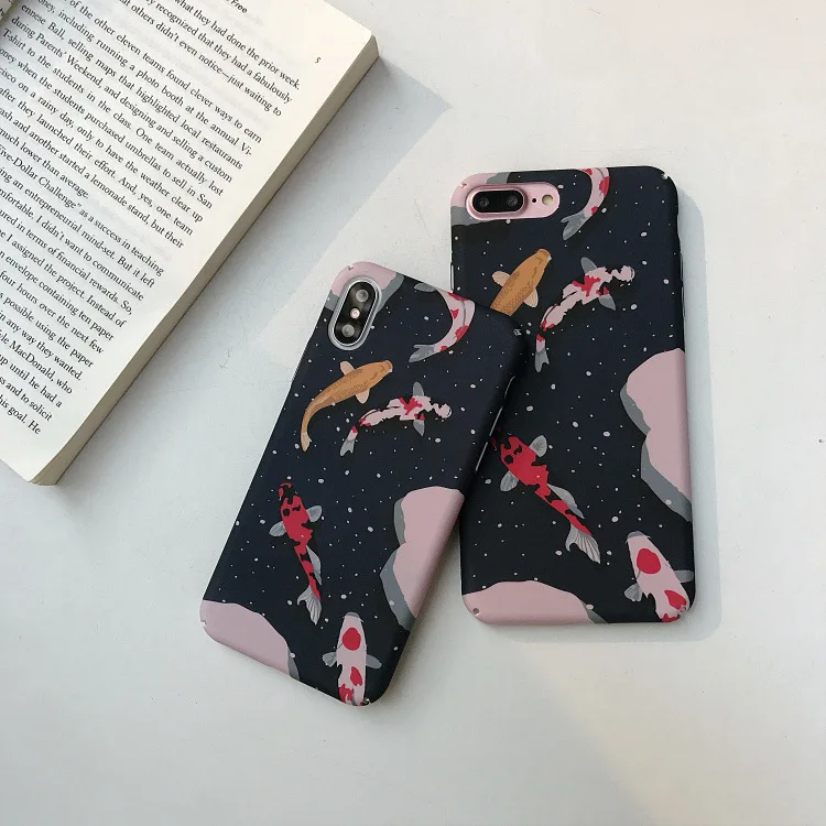 IMIDO чехол для iPhone 7 Plus в японском стиле Необычные Карп Koi Fish Чехлы для iPhone X XR XS Max 8 7 6 6S Plus полный жесткий чехол